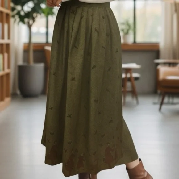 Vintage midi skirt Womens size 6 cottagecore folkcore peasant boho artsy green - Picture 4 of 16